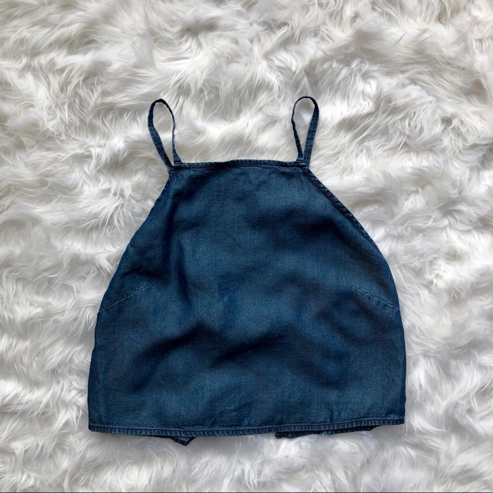 Express Blue Denim Open Back Crop Top